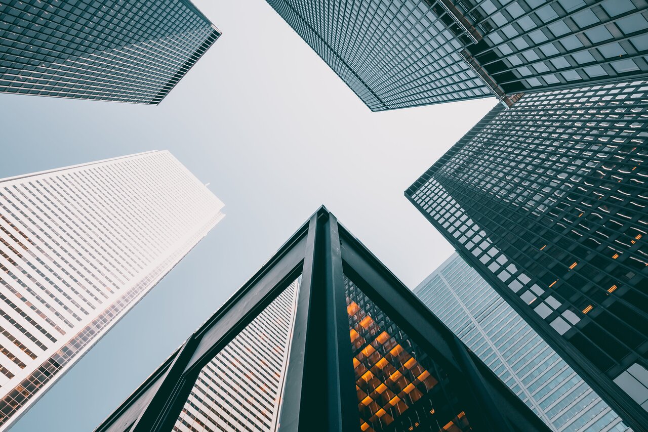 Skyscrapers in the city as symbol of structured, organized and modern cloud based platform